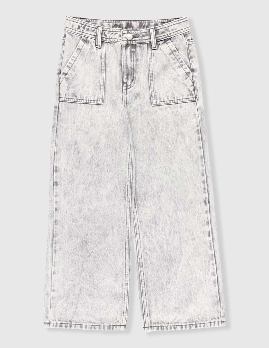 Jeans amplio Piquenique lavado claro para niña
