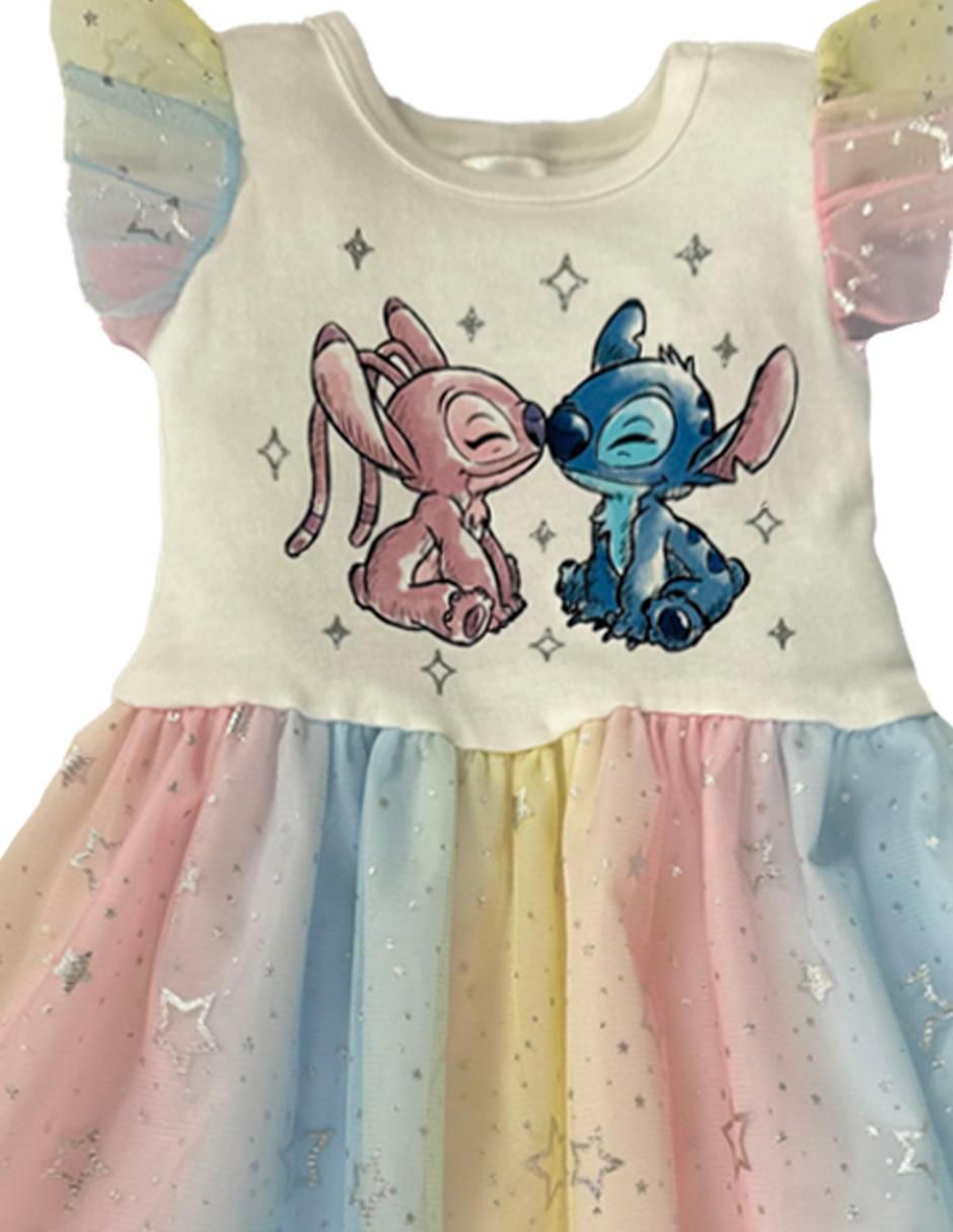 Vestido Stitch y Ángel manga volantes para niña 2