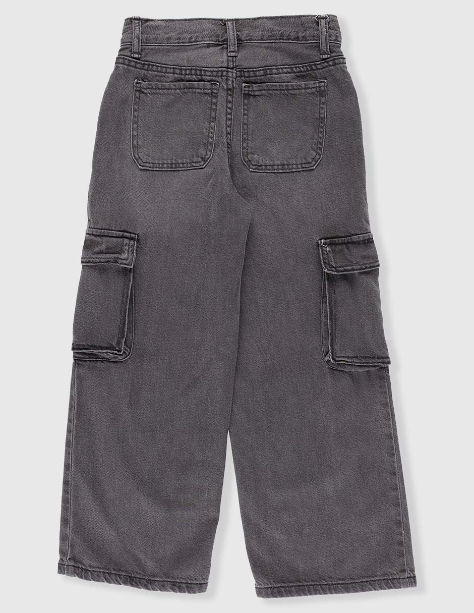 Jeans cargo amplio lavado obscuro para niña 5