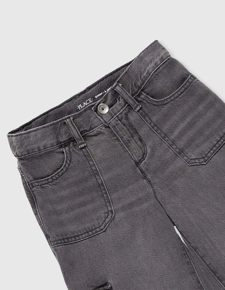 Jeans cargo amplio lavado obscuro para niña 6