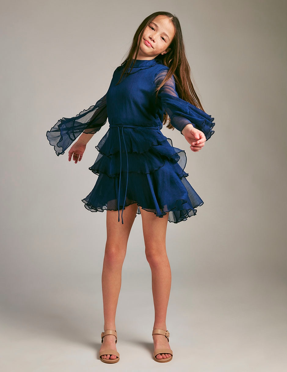 Vestido Bardot Junior manga volantes para niña