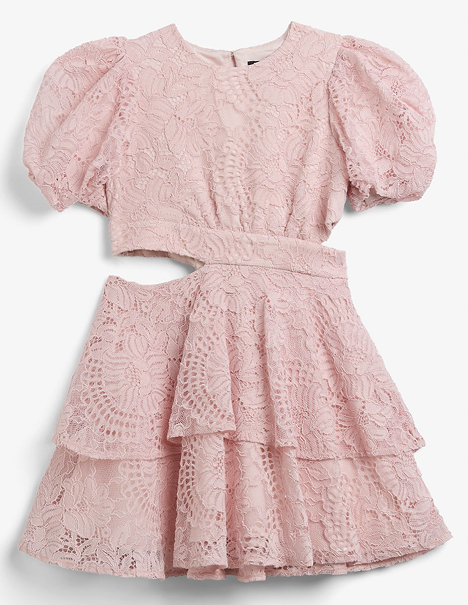 Vestido Bardot Junior Lucia Lace manga globo para niña