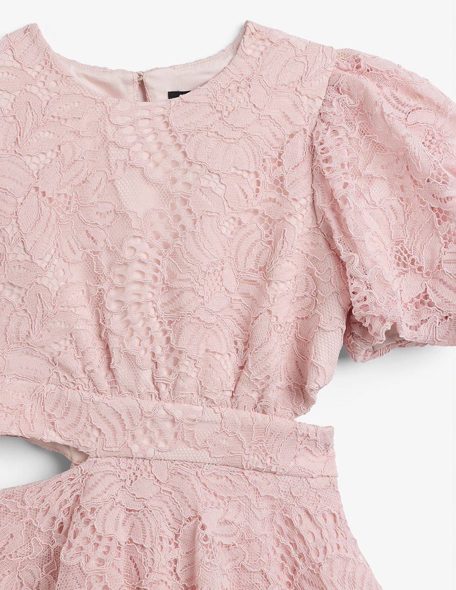 Vestido Bardot Junior Lucia Lace manga globo para niña