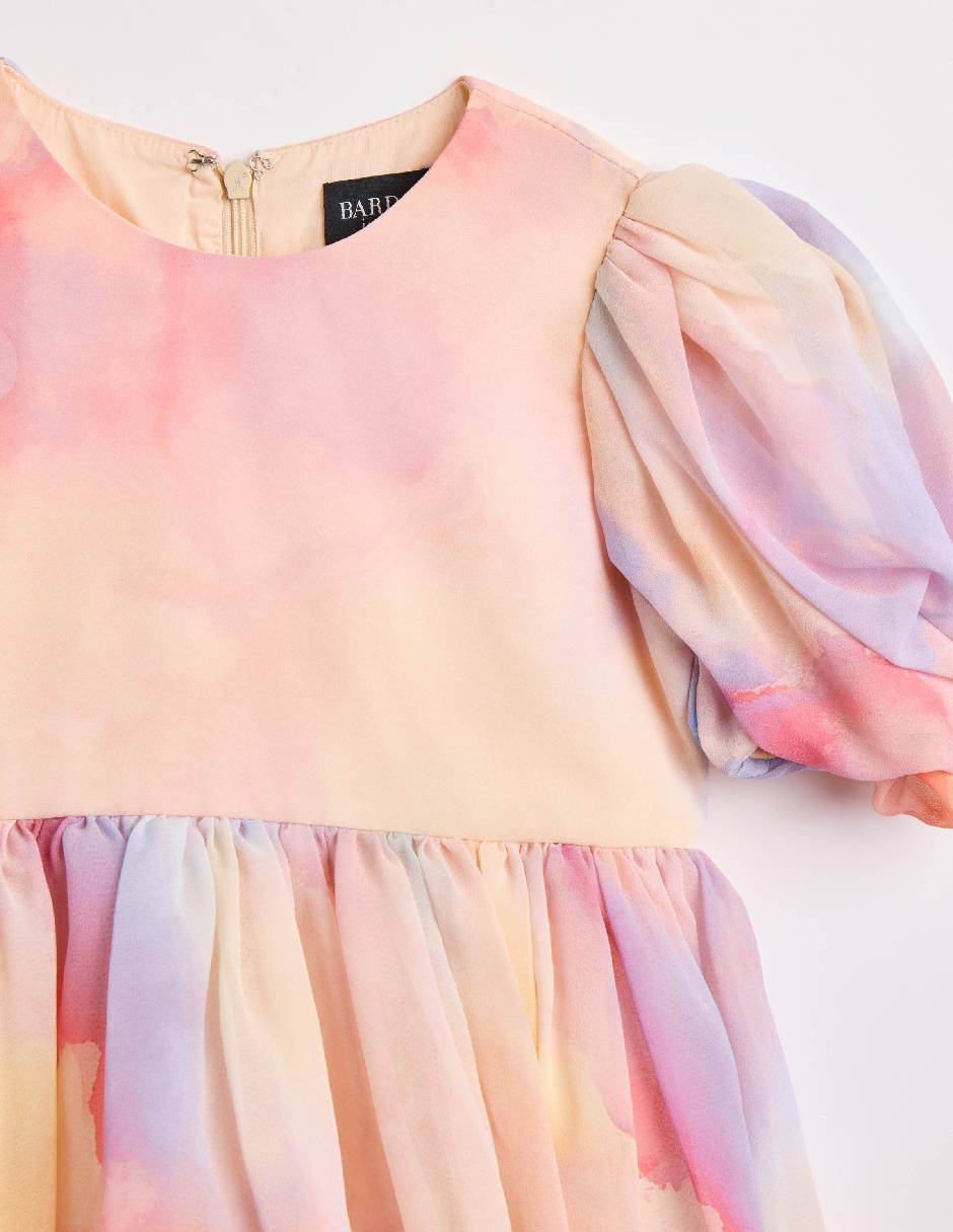 Vestido bardot junior manga globo para niña