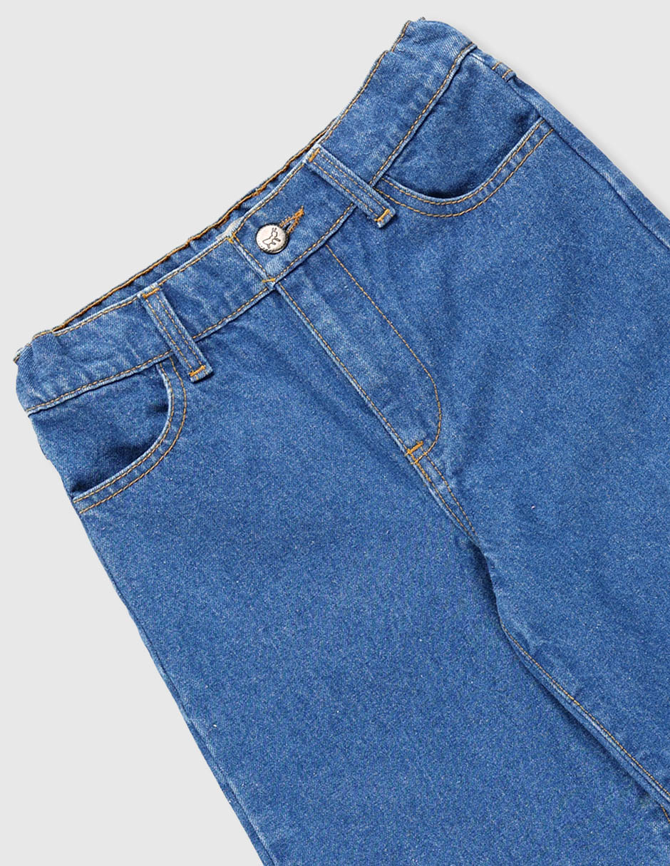 Jeans straight Piquenique lavado obscuro para niña
