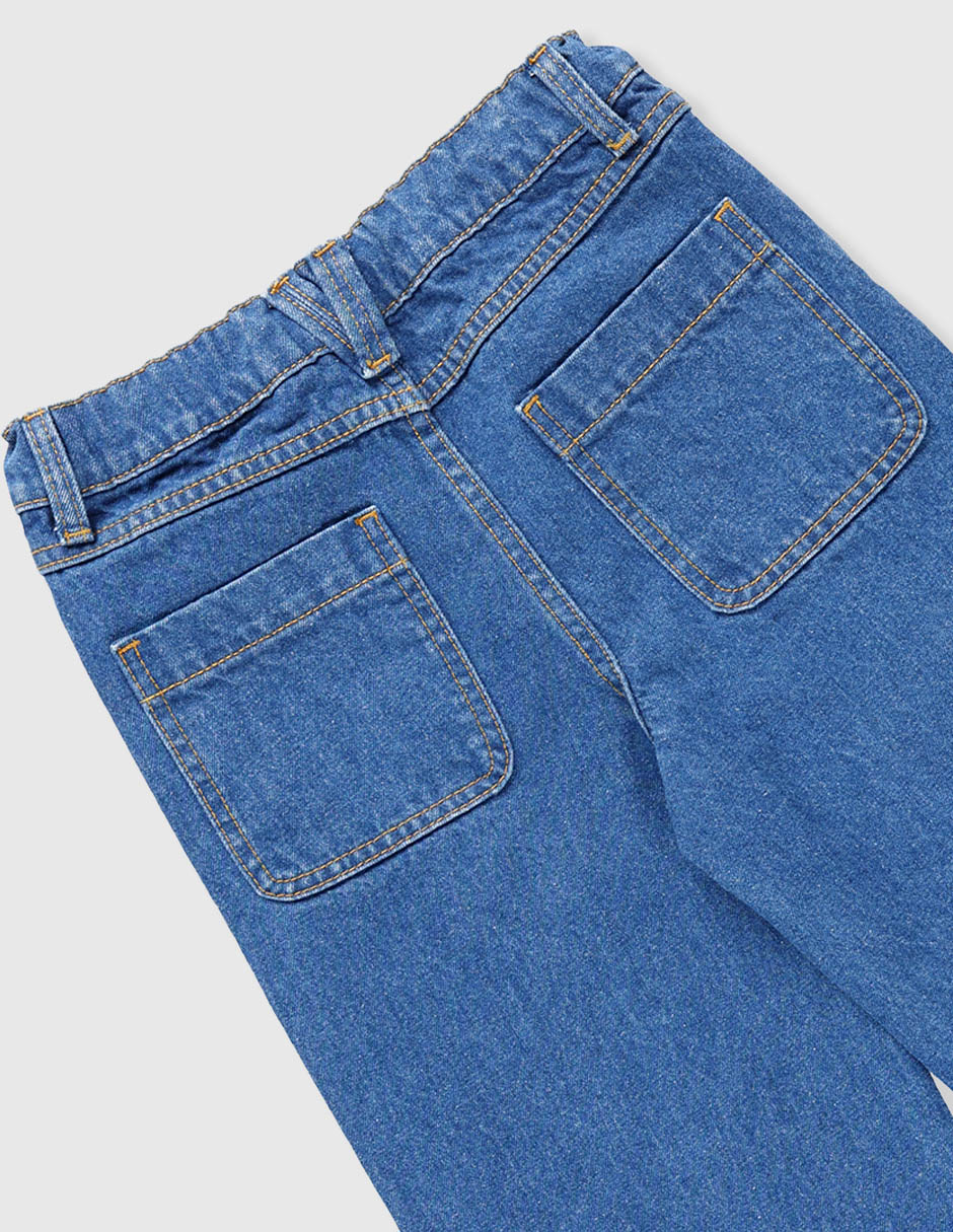Jeans straight Piquenique lavado obscuro para niña