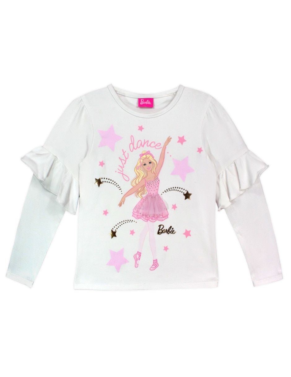 Playera Barbie manga larga para niña