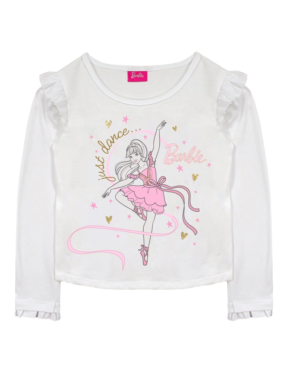 Playera Barbie manga larga para niña