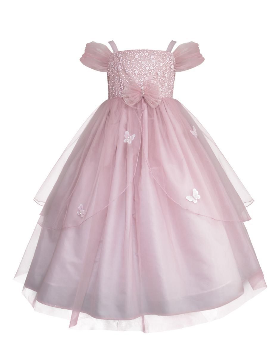 Vestido Fiesta manga con pliegues para niña