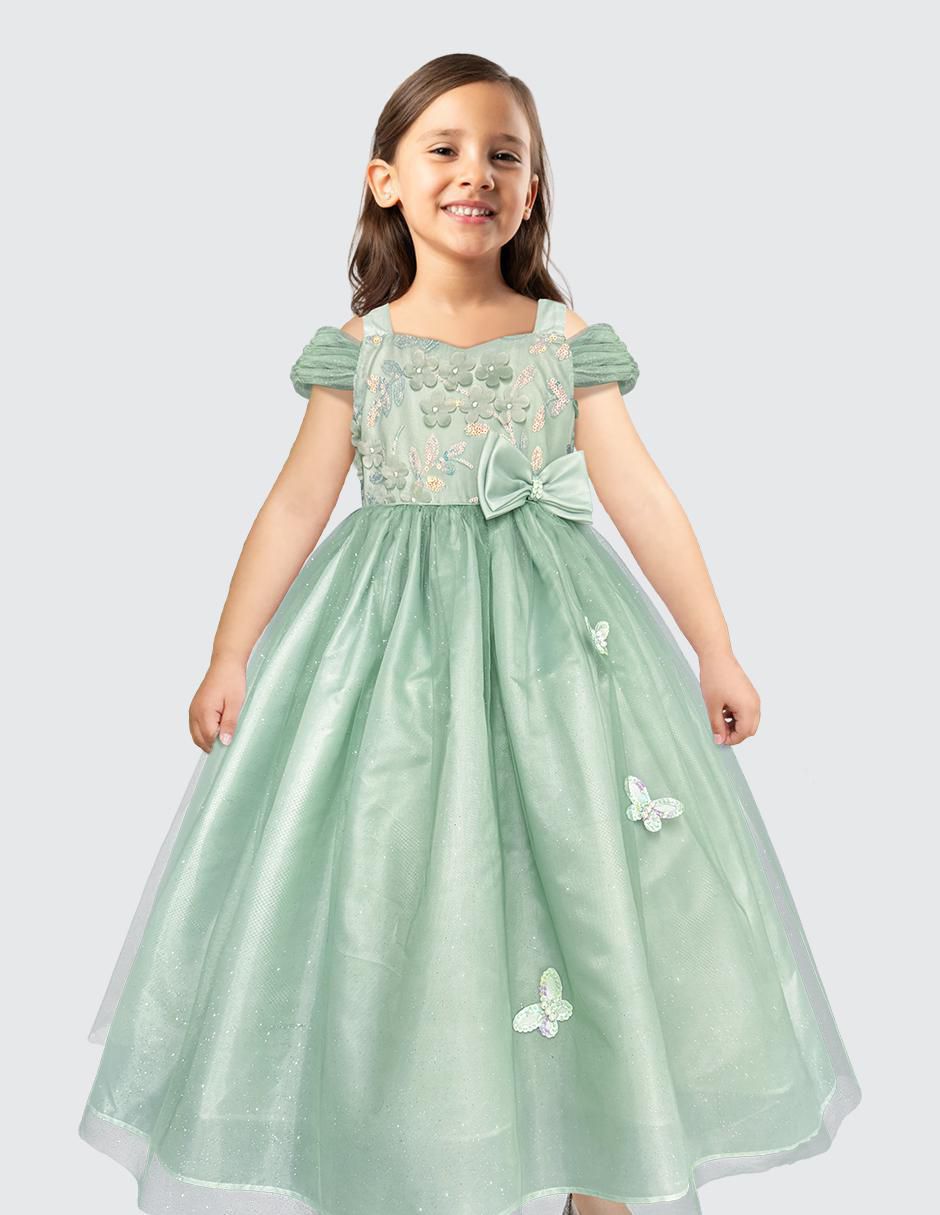 Vestido Fiesta manga con pliegues para niña Vestido Fiesta manga con pliegues para niña