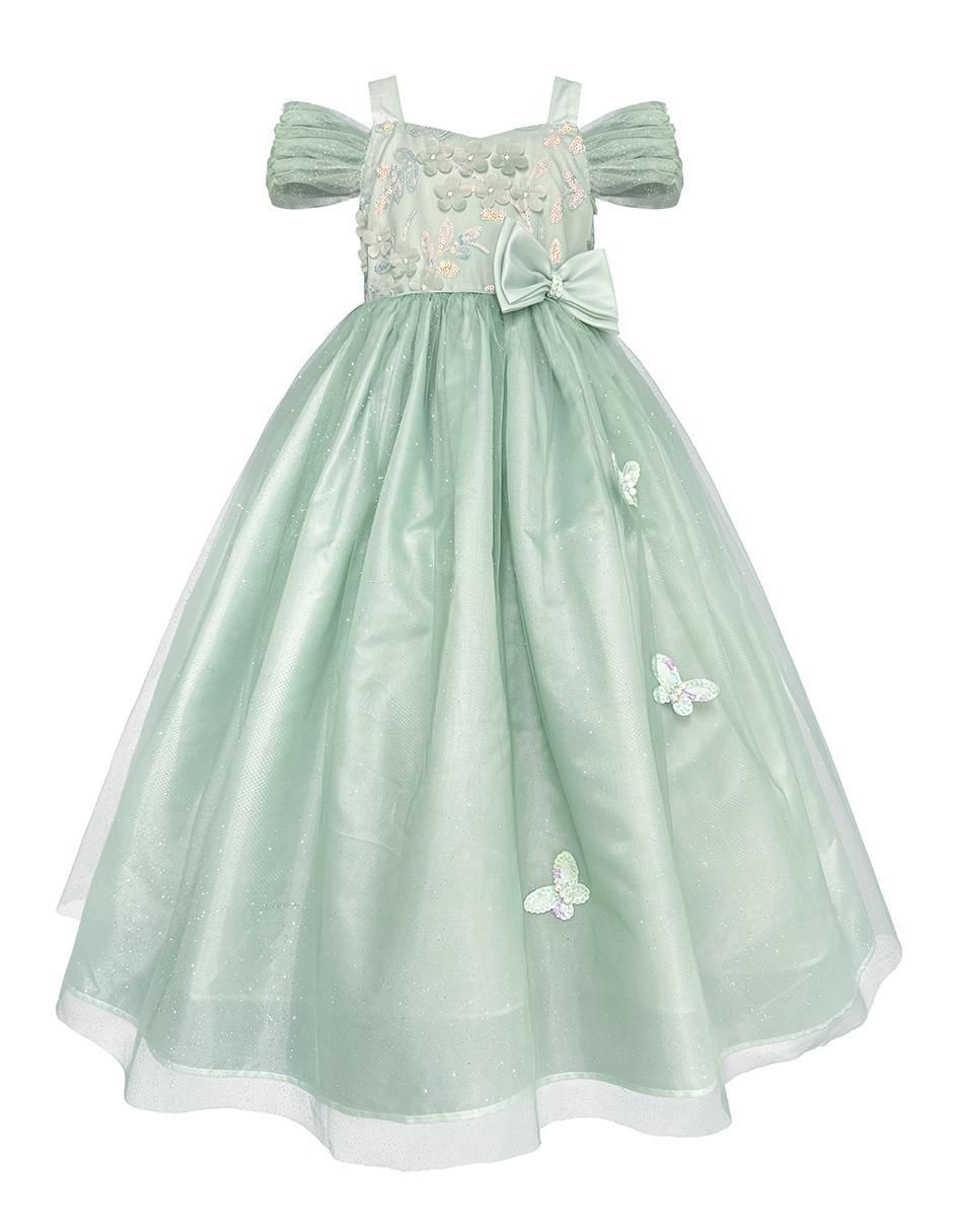 Vestido Fiesta manga con pliegues para niña