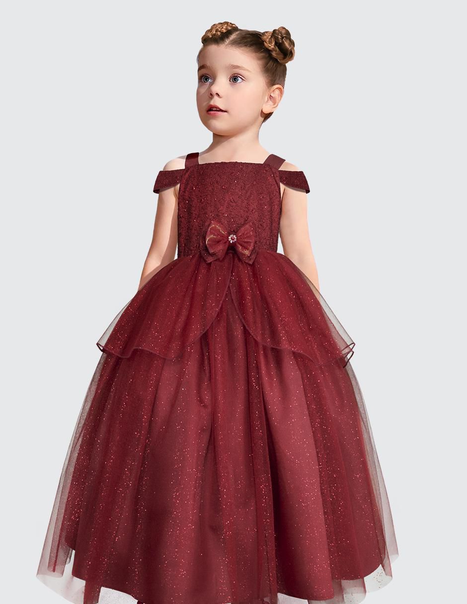 Vestido Fiesta manga caída para niña