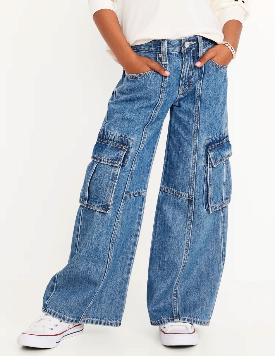 Jeans baggy lavado obscuro para niña 1