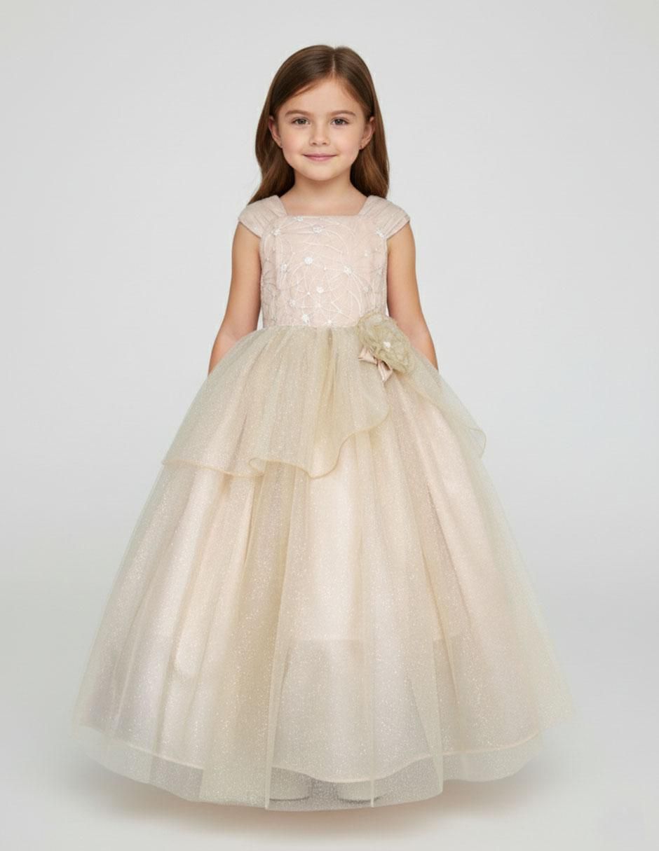 Vestido Austria manga con pliegues para niña