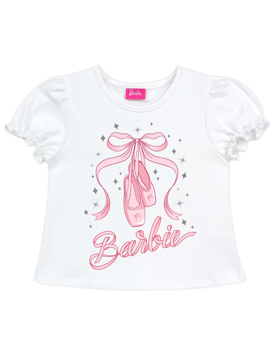 Playera Barbie manga corta para niña