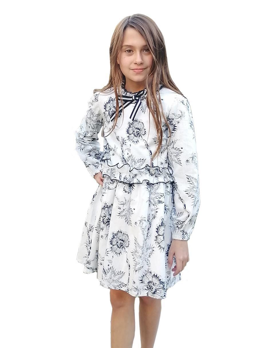 Vestido Flor Marino manga amplia para niña