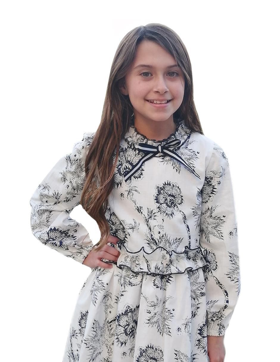 Vestido Flor Marino manga amplia para niña