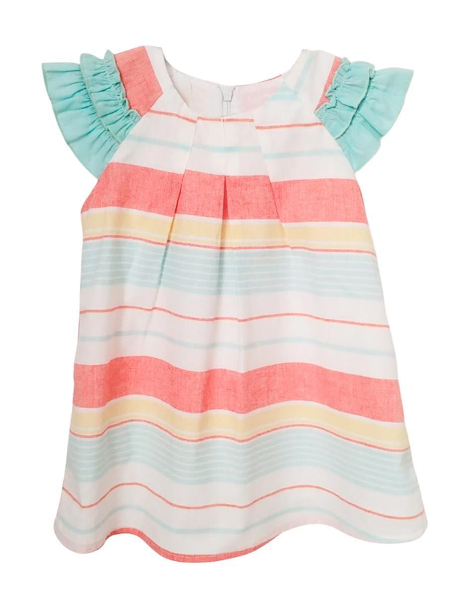 Vestido Cambray A Rayas manga mariposa para niña Vestido Cambray A Rayas manga mariposa para niña