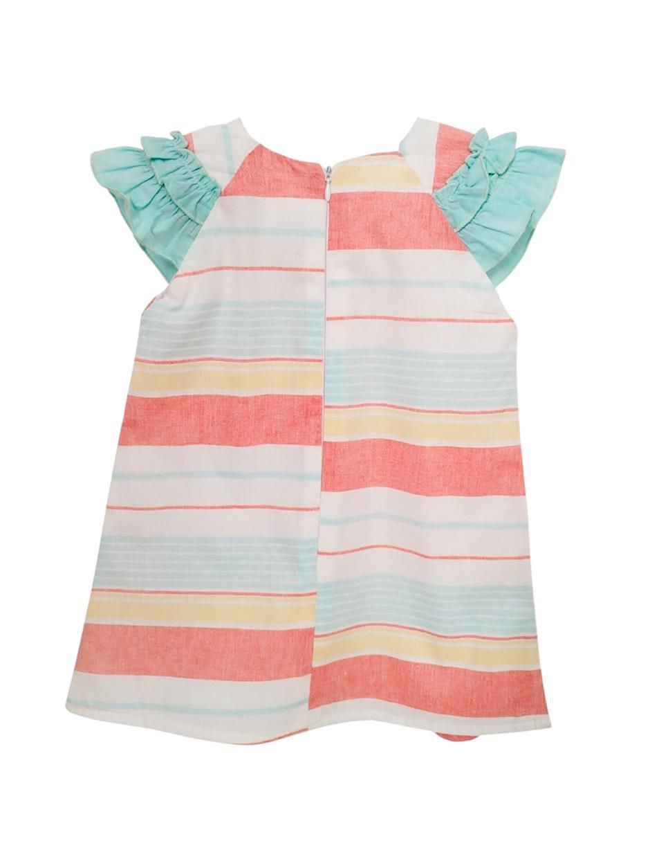 Vestido Cambray A Rayas manga mariposa para niña 3
