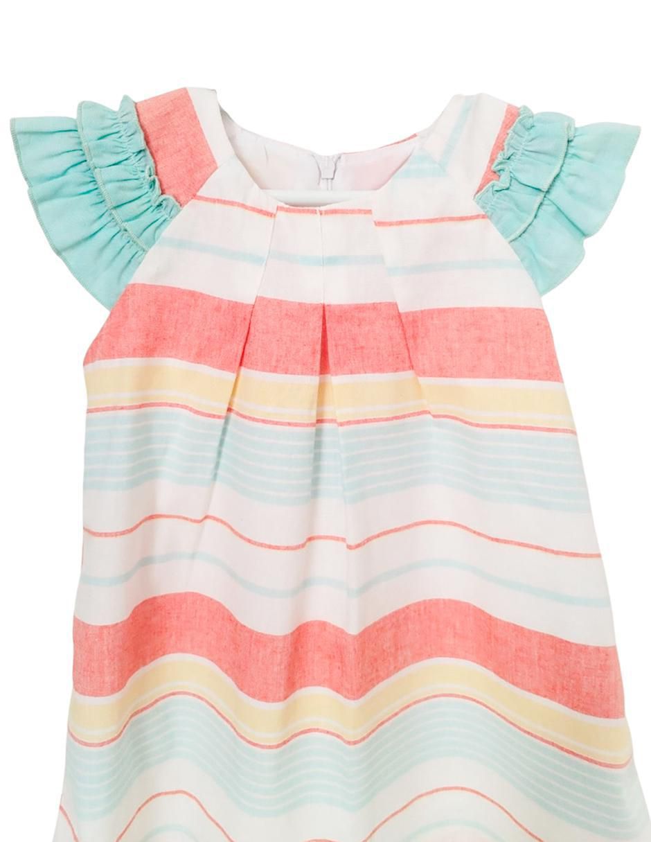 Vestido Cambray A Rayas manga mariposa para niña 2