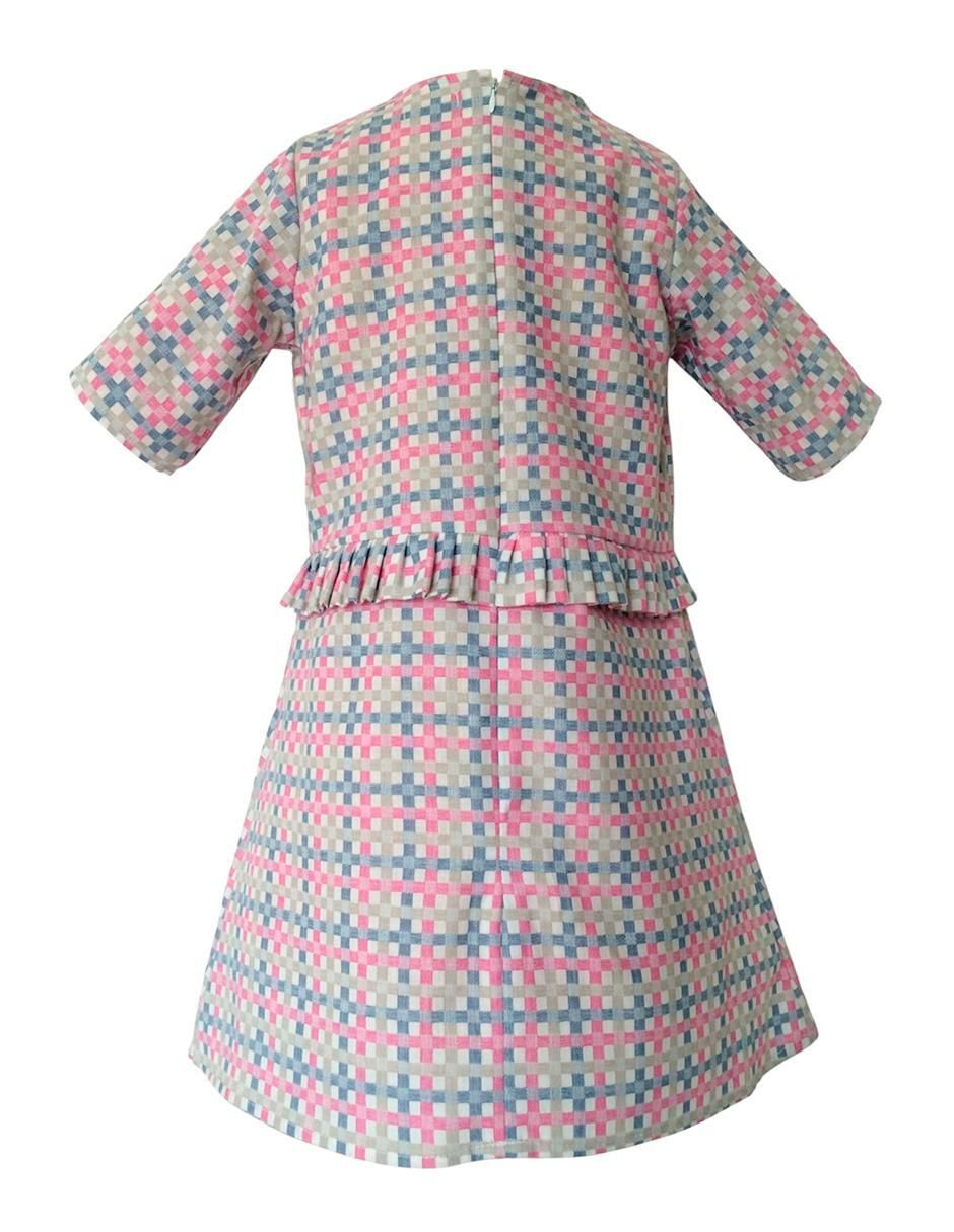 Vestido Cuadros Pastel manga regular para niña 3
