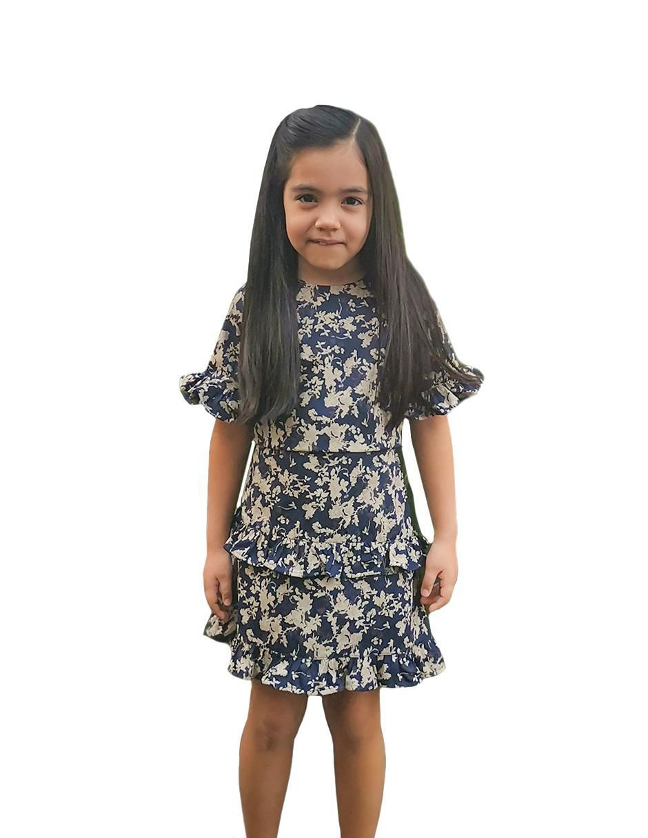 Vestido Flor Beige manga regular para niña