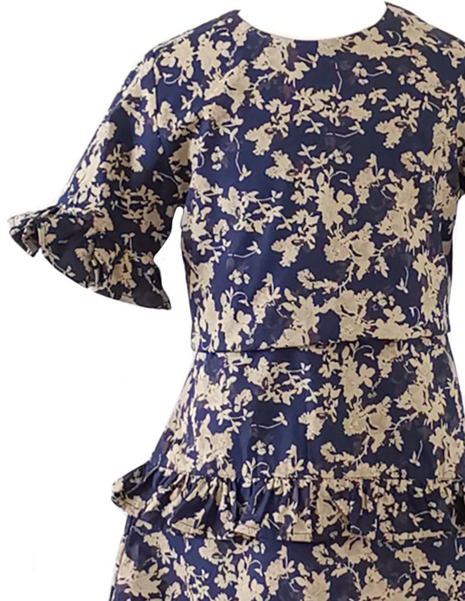 Vestido Flor Beige manga regular para niña
