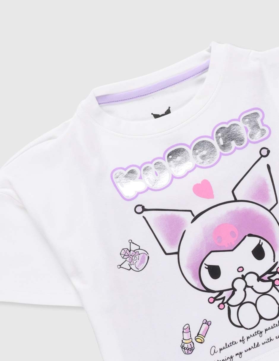 Playera Hello Kitty Kuromi manga corta para niña