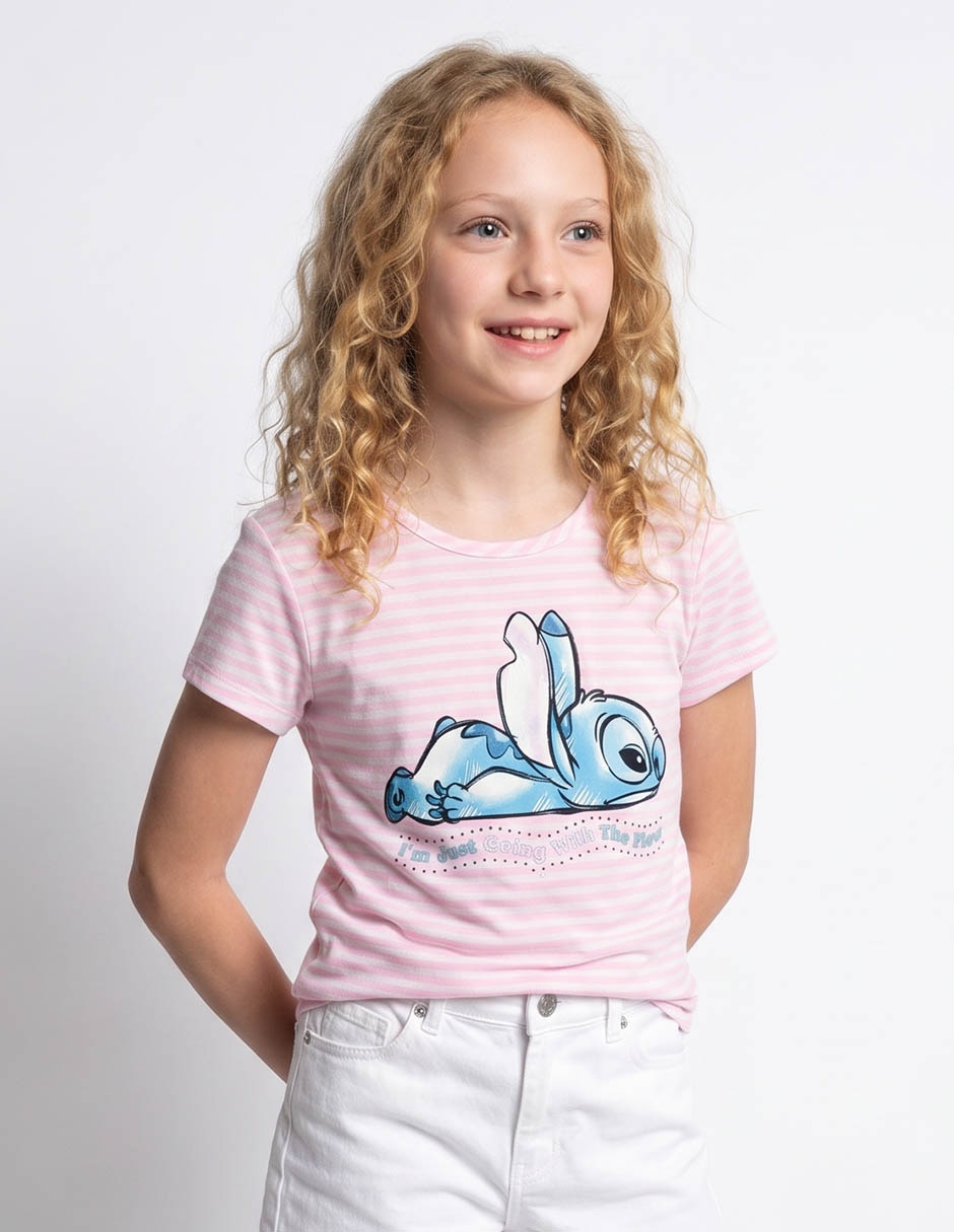 Playera disney stitch manga corta para niña