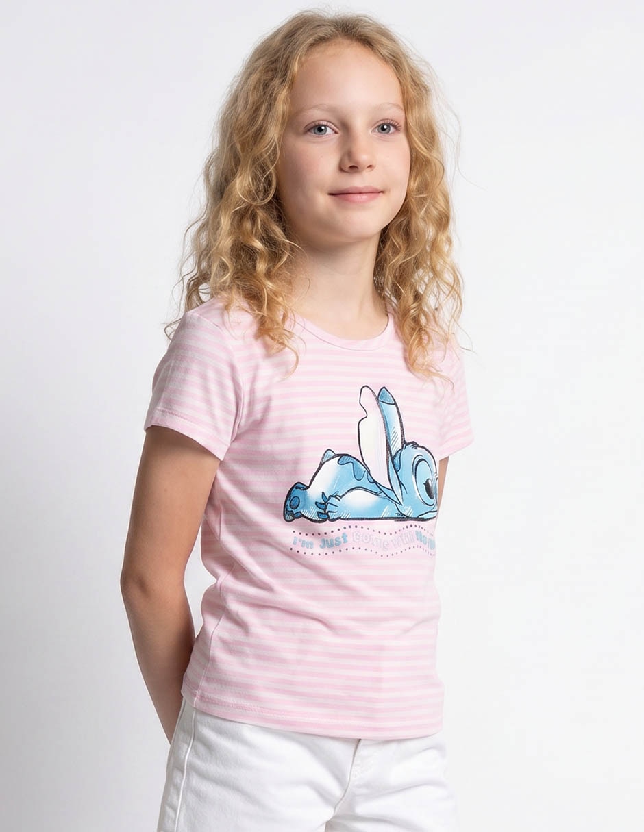 Playera disney stitch manga corta para niña