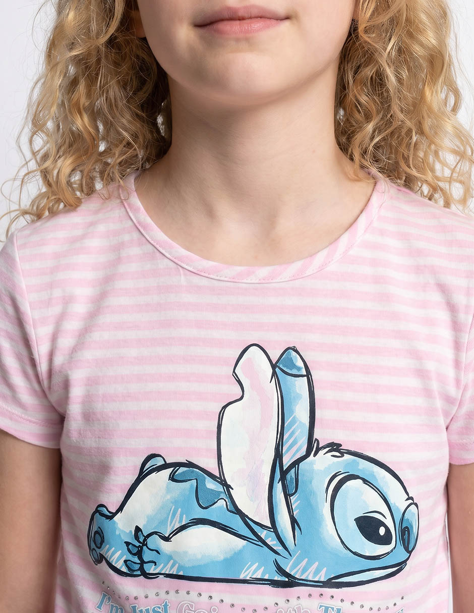 Playera disney stitch manga corta para niña