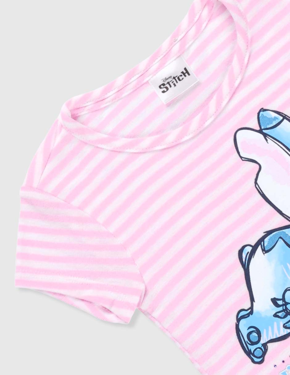 Playera disney stitch manga corta para niña
