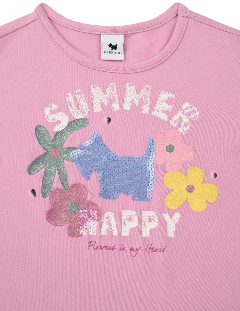 Playera Ferrioni Happy manga corta para niña