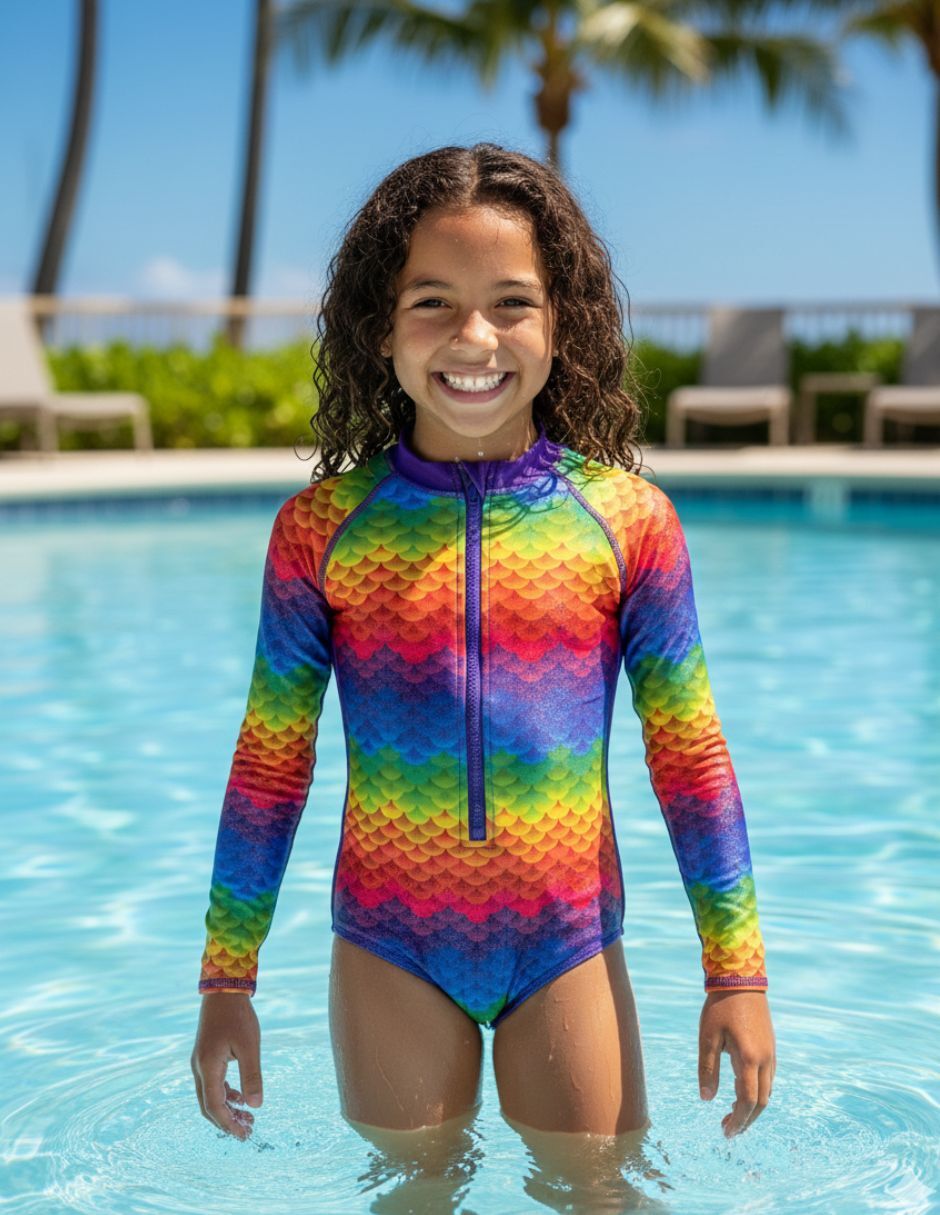 Traje de baño completo mermaids para niña 4