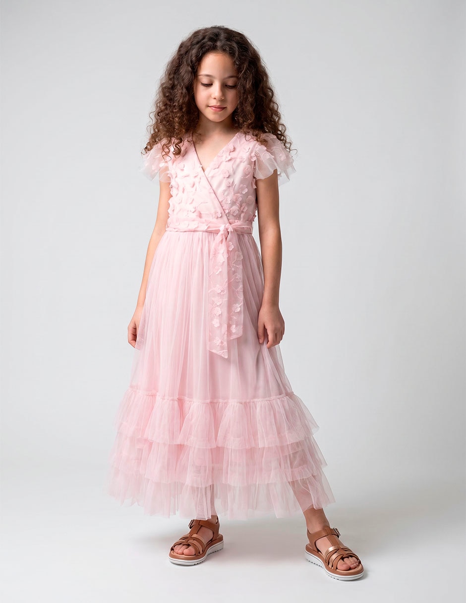 Vestido Manga Corta Para Niña