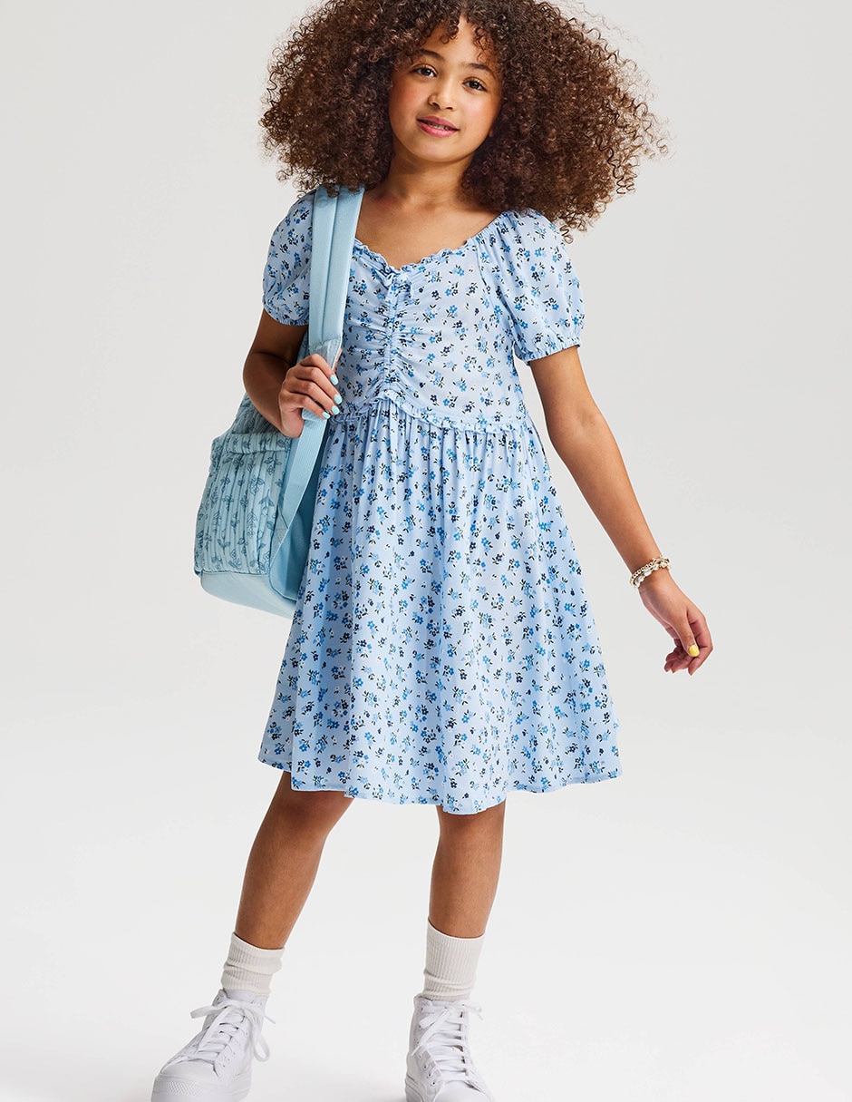 Vestido manga globo para niña