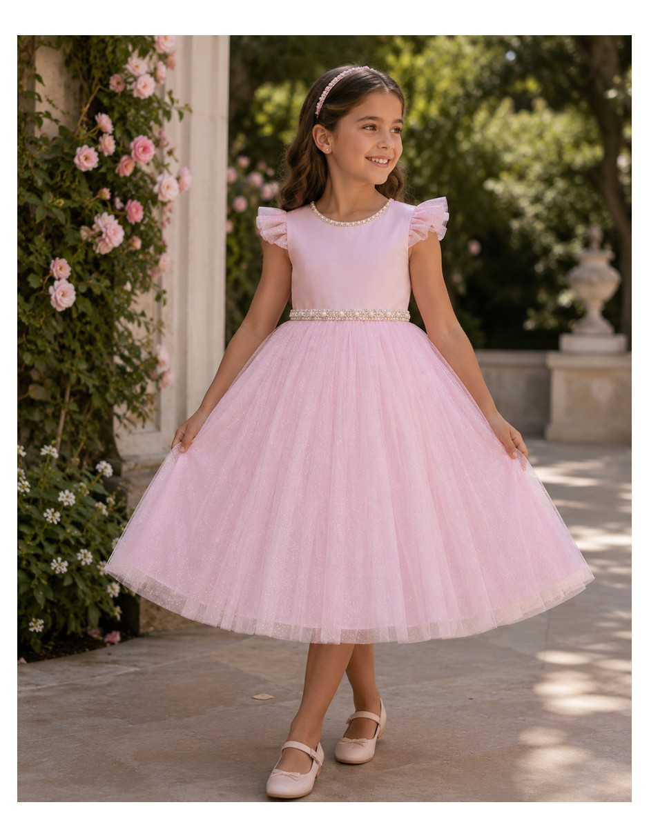 Vestido Formal Manga Corta Para Infantil Niña 4