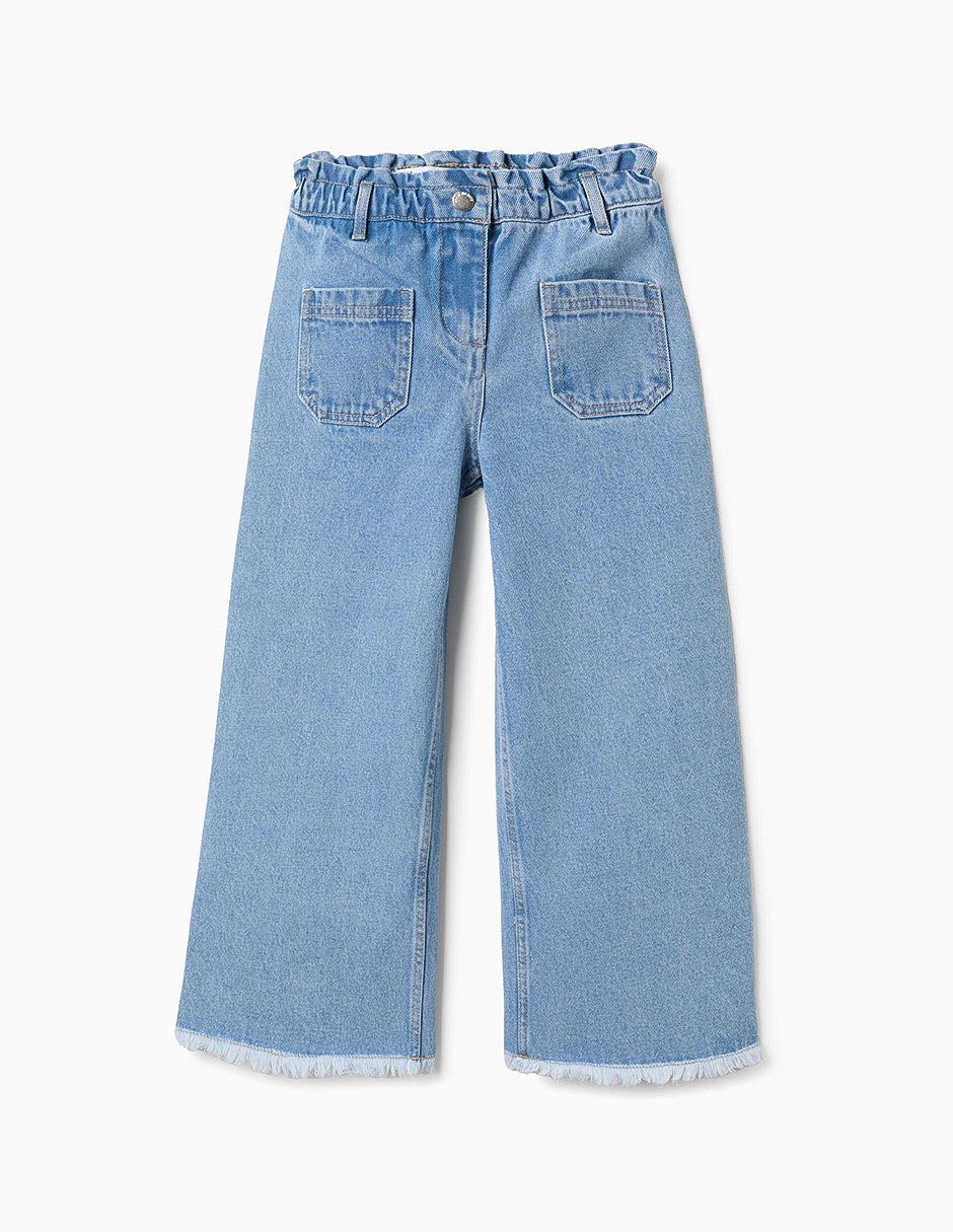 Jeans coulotte wide leg true colors lavado claro para niña Jeans coulotte wide leg true colors lavado claro para niña