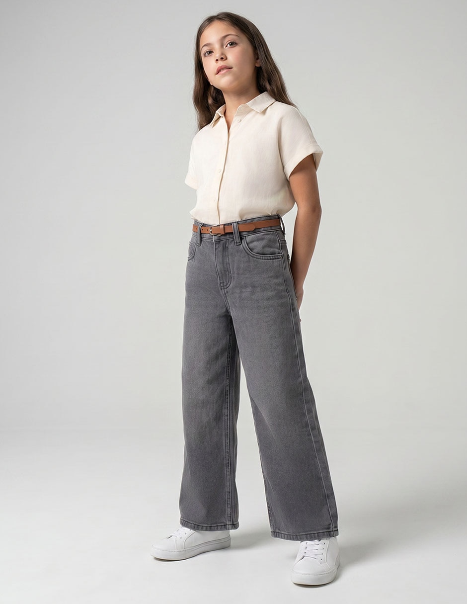 PIQUENIQUE Jeans wide leg Piquenique lavado denim para niña