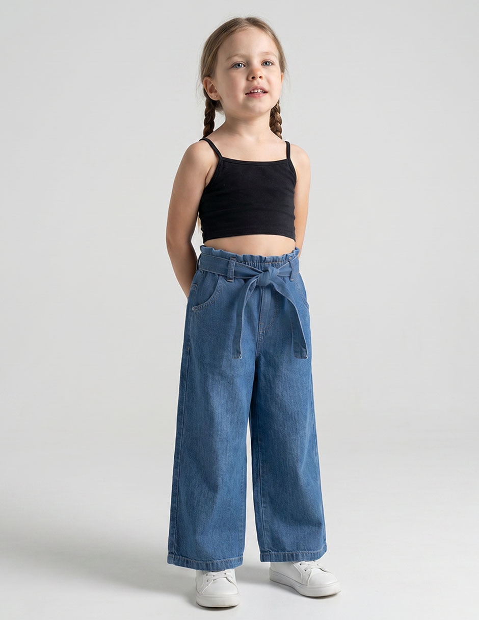 Jeans wide leg lavado medio para niña