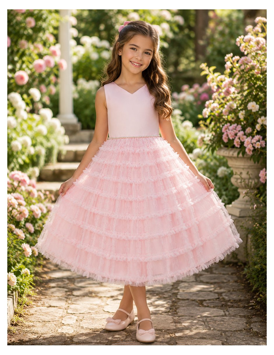 Vestido casual formal fiesta sin manga para niña 4