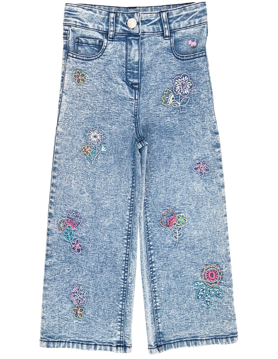 Jeans regular collage collage lavado deslavado para niña