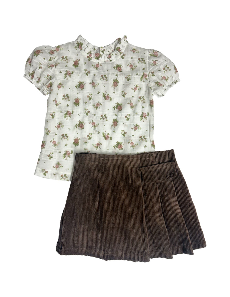 Conjunto falda casual de algodón para niña Conjunto falda casual de algodón para niña