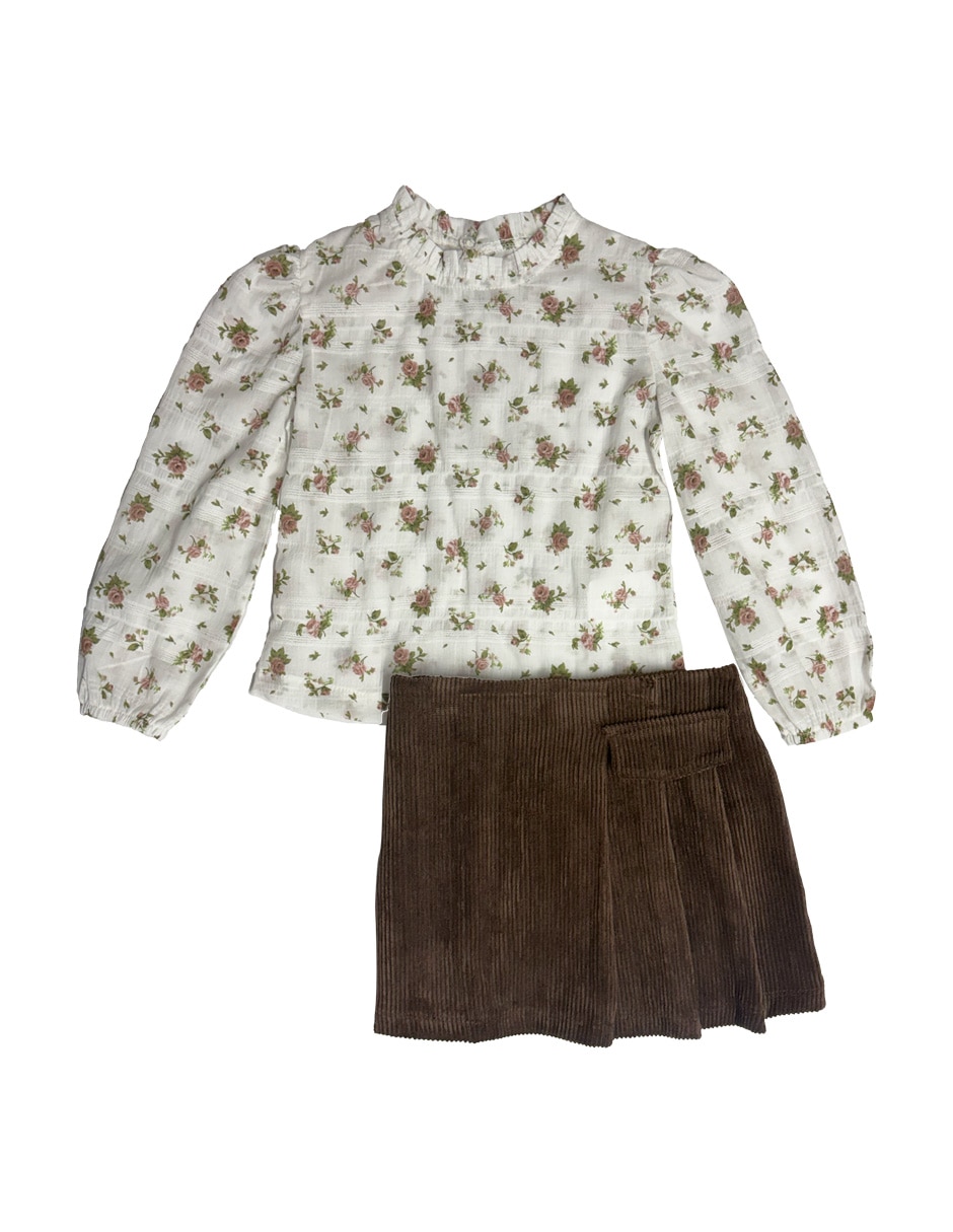 Conjunto falda casual de algodón para niña Conjunto falda casual de algodón para niña