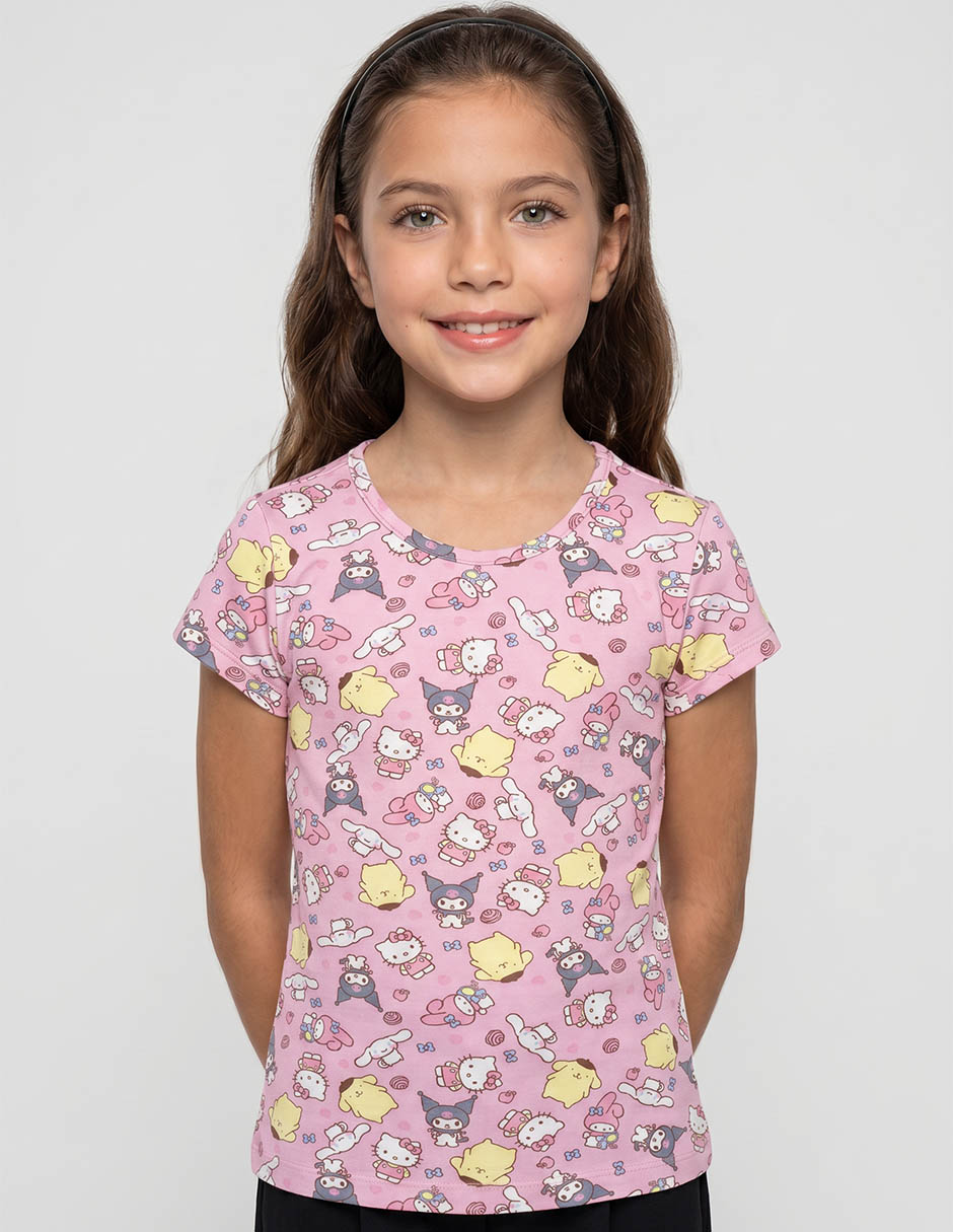 Playera hello kitty and friends manga corta para niña Playera hello kitty and friends manga corta para niña