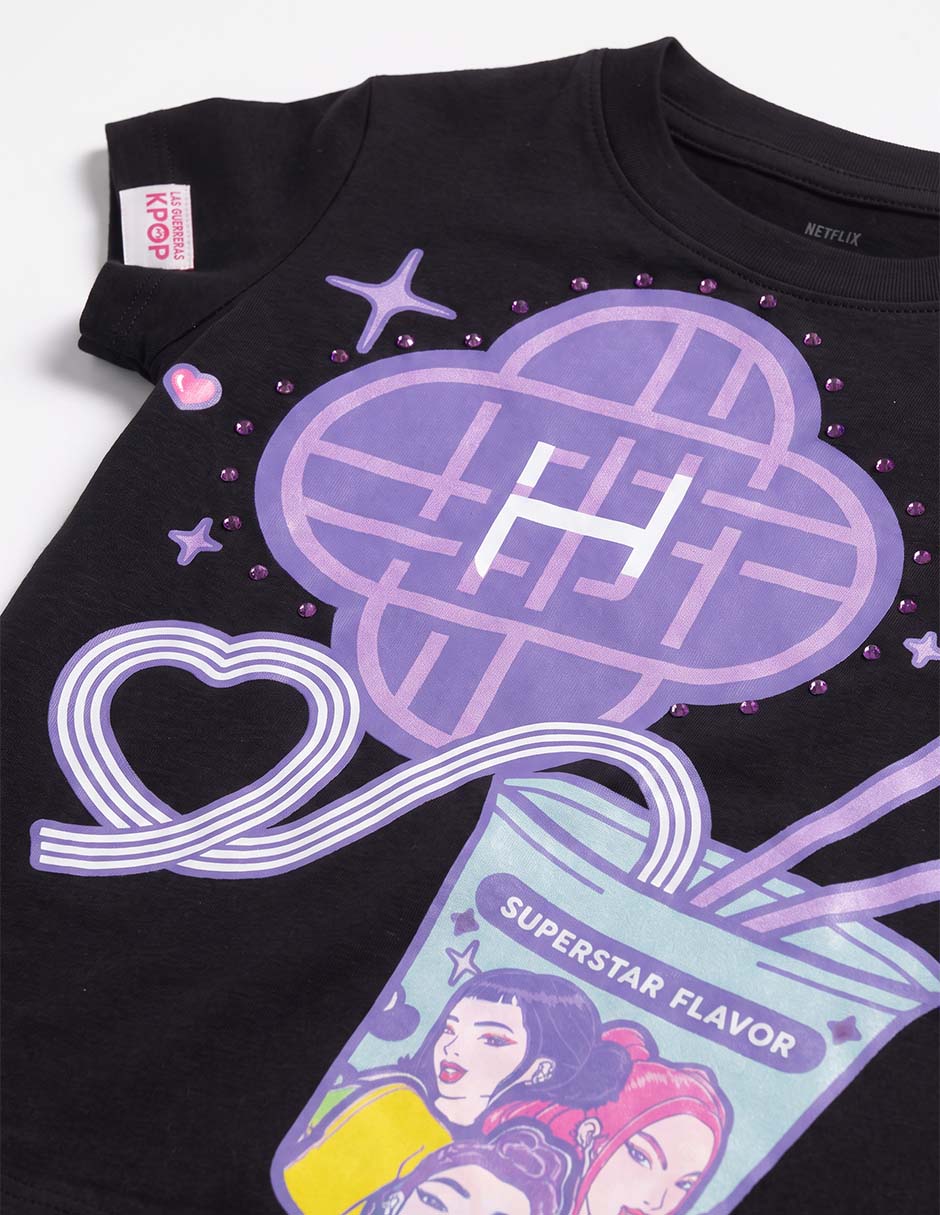 Playera k-pop demon hunters manga corta para niña 4