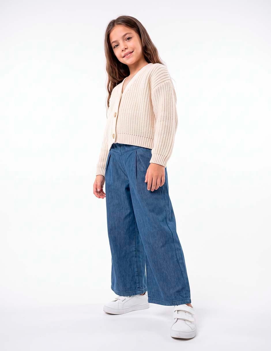 Jeans wide leg lavado denim para niña 2