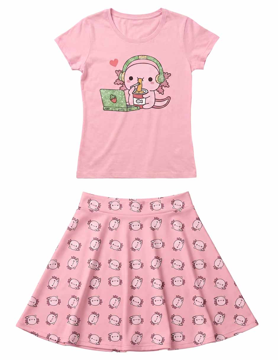 Conjunto falda casual de algodón para niña Conjunto falda casual de algodón para niña
