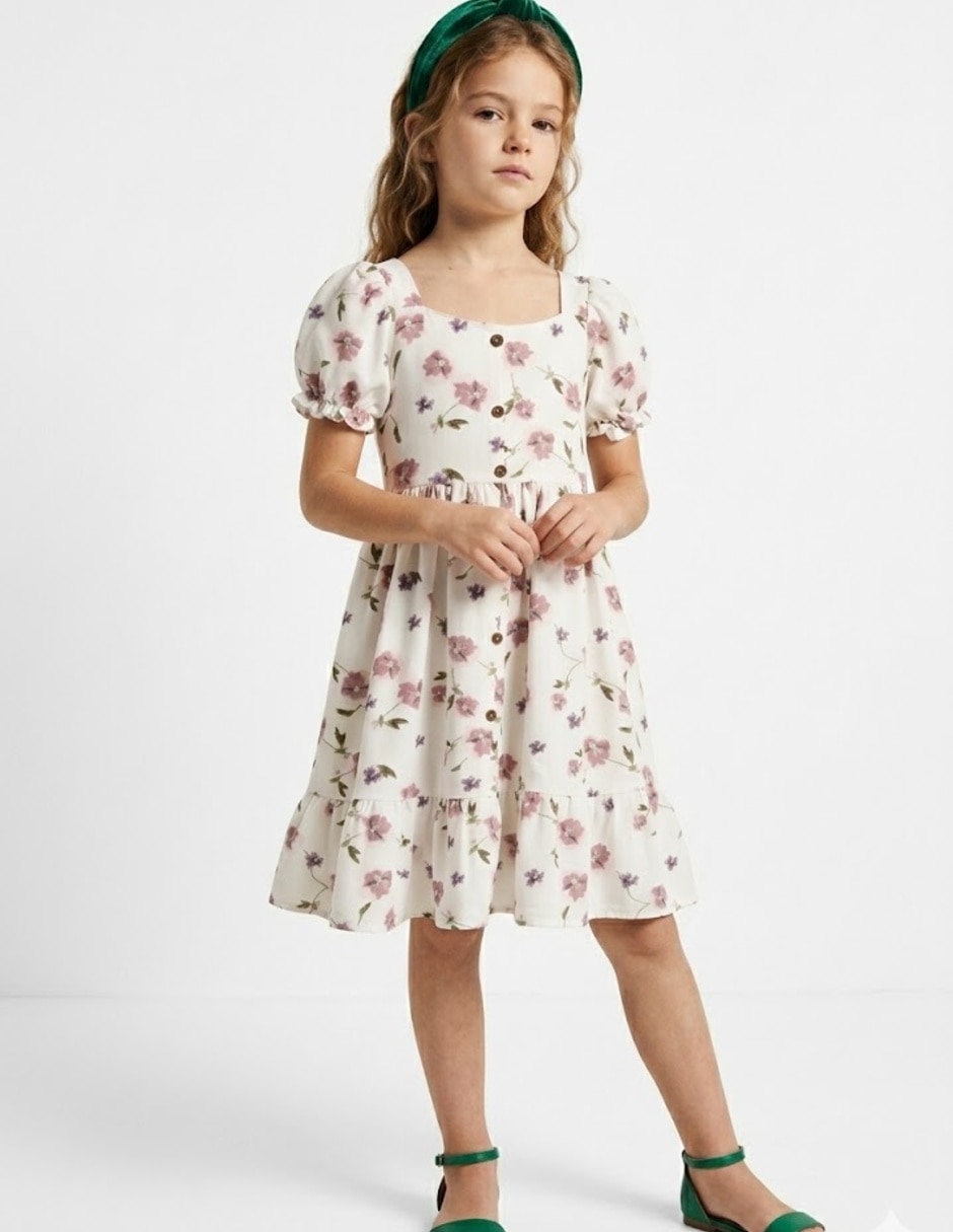 Vestido formal manga globo para infantil niña Vestido formal manga globo para infantil niña